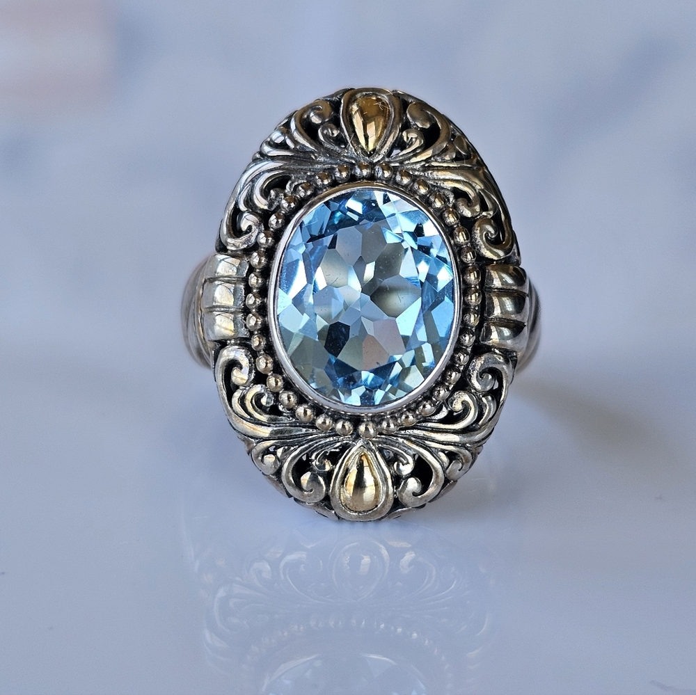 Set Natural Sky Blue Topaz Ring & Bracelet in 18K & Sterling Silver Sz 8! - Picture 6 of 16